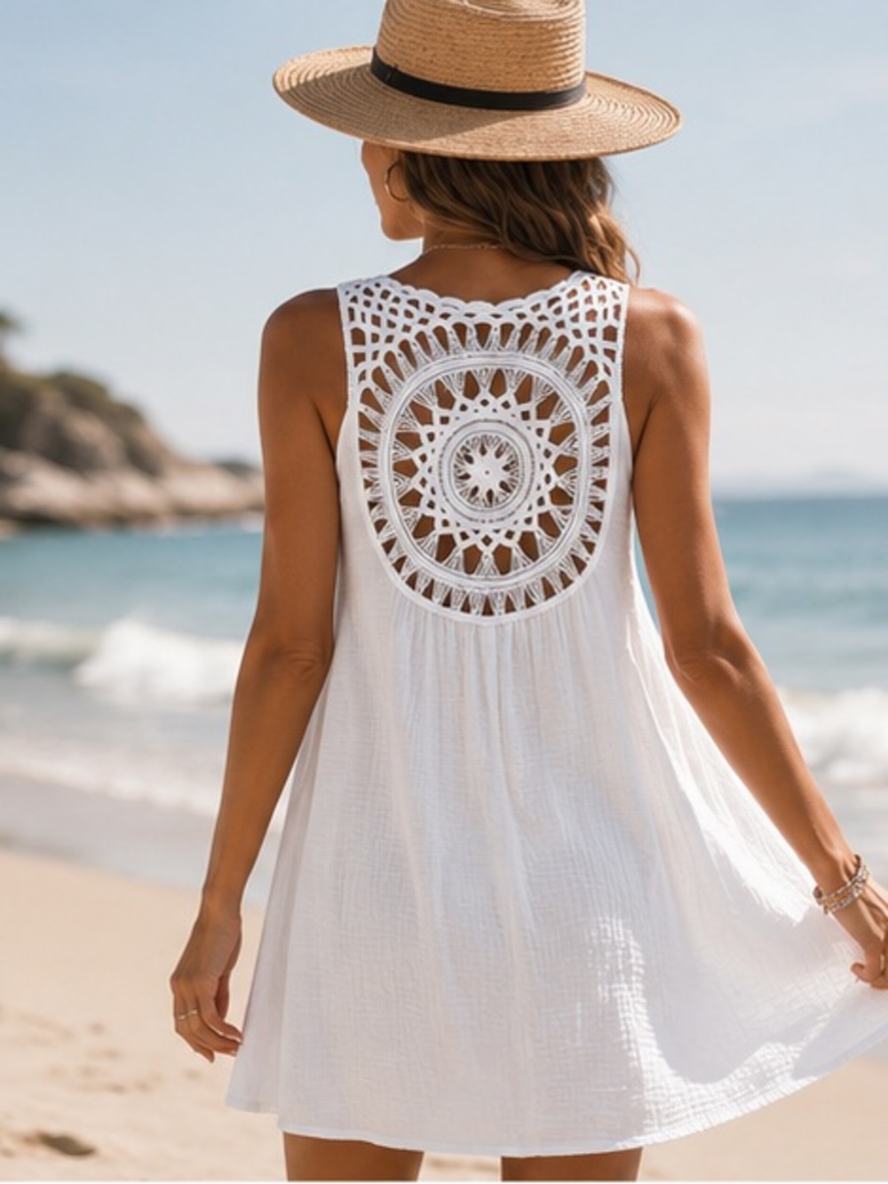 CUPSHE White Gauze Crochet Cover Up Dress | Boho Beach Mini